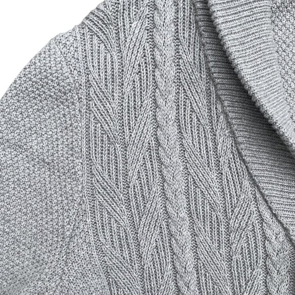 Club Room Cable Knit Shawl Collar Cardigan Men M Gray Grandpa Old Money Academia - Picture 5 of 16